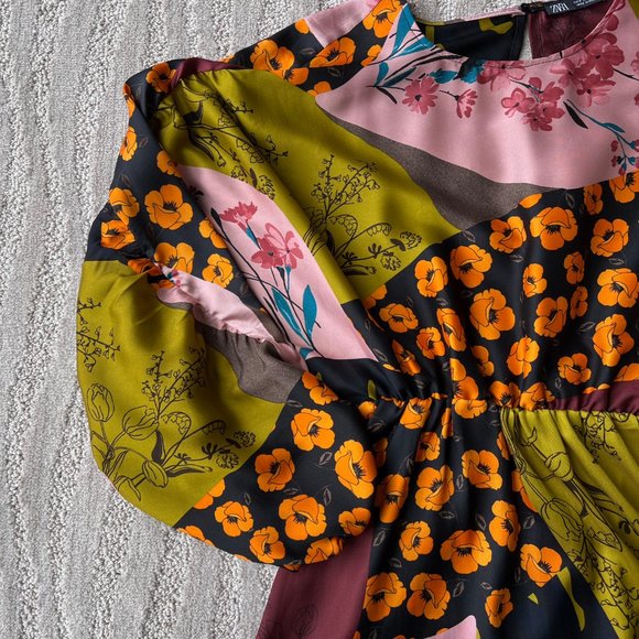 ZARA Patchwork Satin Dress EUC - Picture 9 of 16